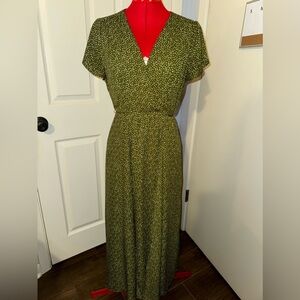 Olive Green Dotted Whimsical Maxi Dress